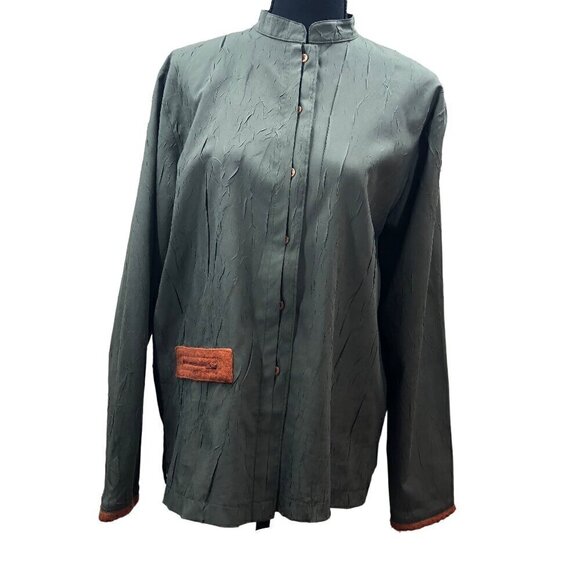 Solola from Paris Vintage Olive Green Crinkle Texture Jacket EU Size 3 - Picture 1 of 8